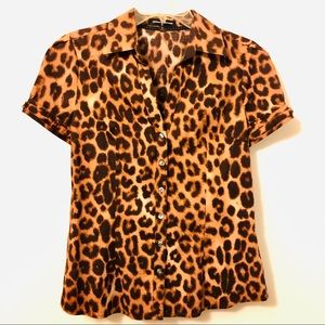 EXPRESS Leopard Print Button Down Blouse- Small